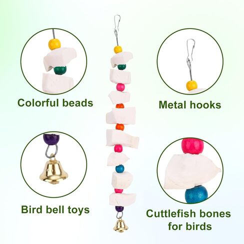 2pcs Bird Chew Toys with Calcium Cuttlebone Cuttlefish & Beak Grinding Stone, Natural Perch Cage Accessories for Parakeets, Budgies, Cockatiels Conure Parrot Lovebirds & Small to Medium Birds in Saudi Arabia