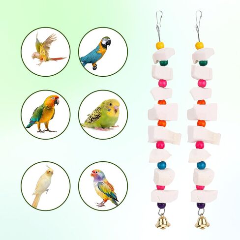 2pcs Bird Chew Toys with Calcium Cuttlebone Cuttlefish & Beak Grinding Stone, Natural Perch Cage Accessories for Parakeets, Budgies, Cockatiels Conure Parrot Lovebirds & Small to Medium Birds in Saudi Arabia