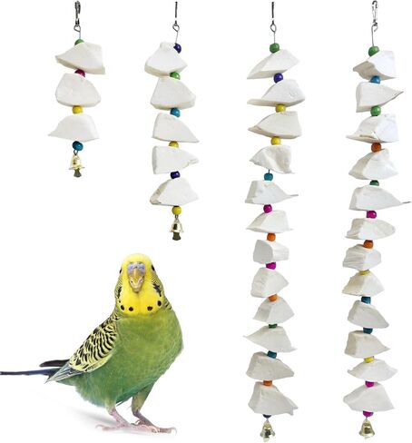 BNOSDM Bird Toys with Cuttlebone 4 Pack Hanging Cuttle Bone Chew Toys Natural Bird Beak Grinding Stone Parakeet Calcium Toys Bird Cage Accessories for Budgies Cockatiels Lovebirds Conures Parrots (7) in Saudi Arabia