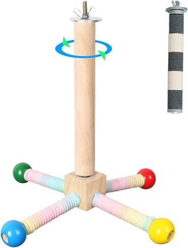 قطعتان من ألعاب مجثم الطيور للببغاء، مجثم ببغاء خشبي بزاوية 360 درجة لأقفاص الطيور، لعبة دوارة تفاعلية لإنفاق الطاقة in Kuwait