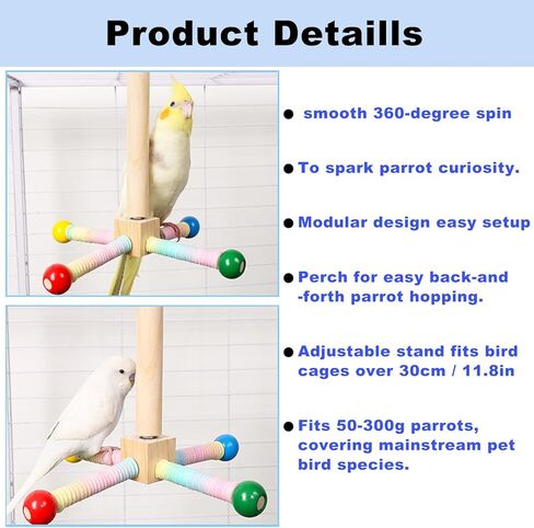 قطعتان من ألعاب مجثم الطيور للببغاء، مجثم ببغاء خشبي بزاوية 360 درجة لأقفاص الطيور، لعبة دوارة تفاعلية لإنفاق الطاقة in Kuwait