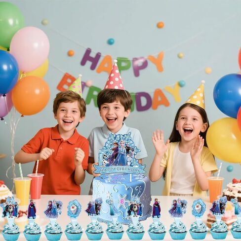 25 قطعة من أغطية الكيك الأنيمي، ديكورات حفلات عيد ميلاد سعيد، ديكورات الكيك الزرقاء، لوازم الحفلات اللطيفة للفتيات in Kuwait