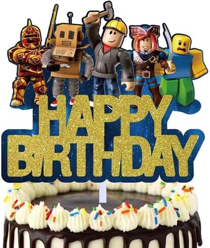 أغطية كعكة عيد ميلاد سعيد من كارتون بيكسل، موضوعات لعبة لطيفة وممتعة لتزيين كعكة عيد الميلاد، مناسبة لكل من الأولاد والبنات الذين يستمتعون بالألعاب (النمط 1) in Kuwait