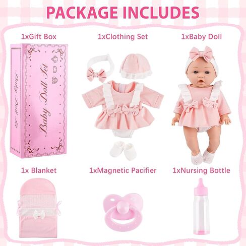 12" Baby Doll Gift Set, Realistic Baby Doll with Accessories - Feeding Bottle Hat Blanket Clothes Real Life Dolls for Toddler Girls 3+ Pretend Play in Saudi Arabia