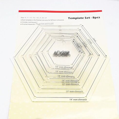 Generic 1/4" Seam Allowance Hexagon Quilting Templates 8 Sizes Acrylic Ruler in Saudi Arabia