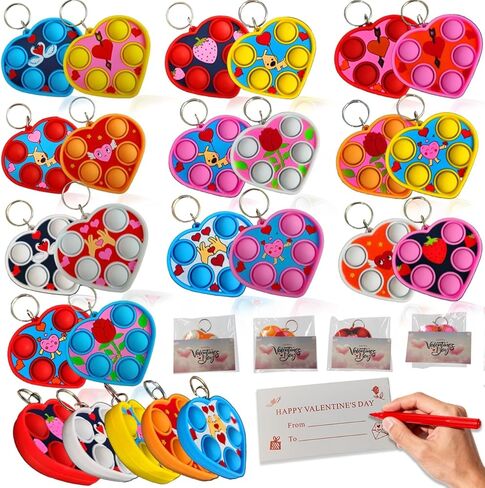 20 Packs Bulk mini Heart Mini pop Fidget Keychain And 20 Greeting Cards,Valentine's Day for Kids Toys Gifts,Valentines Party Favors,Holiday Classroom Students Bubble Prize in Saudi Arabia