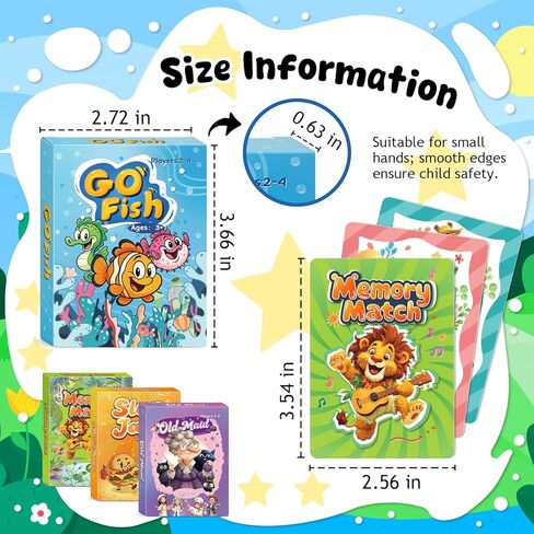 ألعاب الورق للأطفال: Go Fish، وOld Maid، وSlap Jack، وMemory Match - 4 مجموعات في حزمة واحدة. ألعاب ورق كلاسيكية للأطفال لقضاء أمسية عائلية، مثالية للأطفال الصغار والأطفال in Kuwait