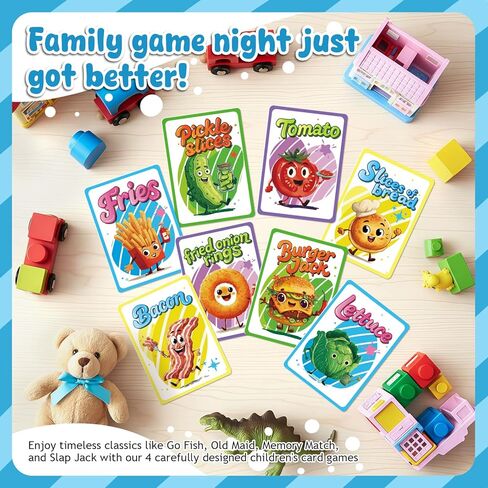 ألعاب الورق للأطفال: Go Fish، وOld Maid، وSlap Jack، وMemory Match - 4 مجموعات في حزمة واحدة. ألعاب ورق كلاسيكية للأطفال لقضاء أمسية عائلية، مثالية للأطفال الصغار والأطفال in Kuwait