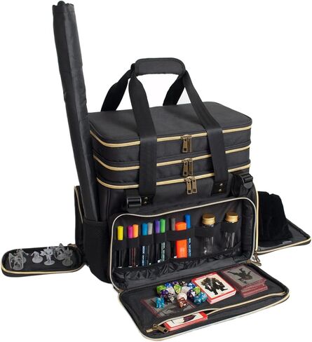 BoardGame، حقيبة سفر للتخزين RPG - تناسب 44 منمنمة، 6-8 كتب، حامل خريطة المعركة، جيوب النرد والرموز - أسود in Kuwait