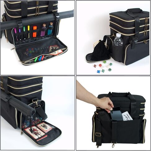 BoardGame، حقيبة سفر للتخزين RPG - تناسب 44 منمنمة، 6-8 كتب، حامل خريطة المعركة، جيوب النرد والرموز - أسود in Kuwait