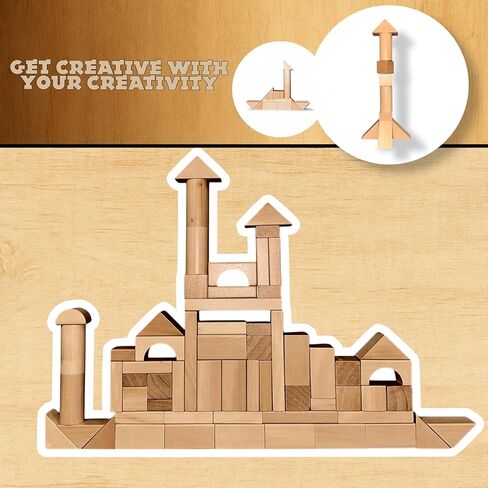 مجموعة مكعبات بناء خشبية كاملة من MOD مكونة من 100 قطعة - تشتمل على غطاء شديد التحمل لفرز الأشكال ودلو تخزين ومكعبات خشبية، لعبة تعليمية خالية من الشاشة للأطفال الصغار من سن 1 2 3 in Kuwait
