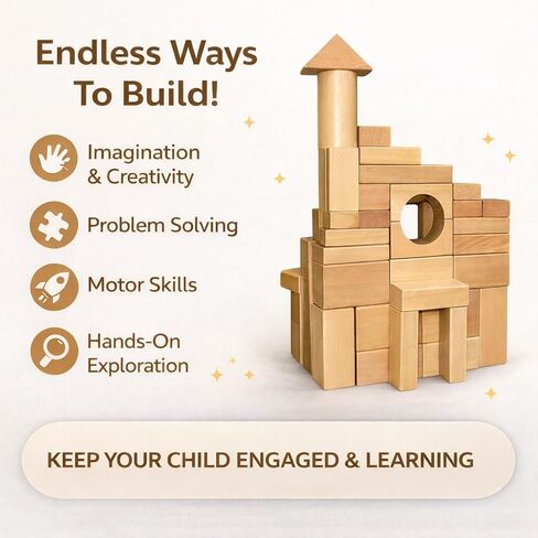 مجموعة مكعبات بناء خشبية كاملة من MOD مكونة من 100 قطعة - تشتمل على غطاء شديد التحمل لفرز الأشكال ودلو تخزين ومكعبات خشبية، لعبة تعليمية خالية من الشاشة للأطفال الصغار من سن 1 2 3 in Kuwait