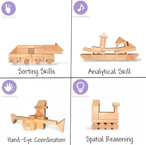 مجموعة مكعبات بناء خشبية كاملة من MOD مكونة من 100 قطعة - تشتمل على غطاء شديد التحمل لفرز الأشكال ودلو تخزين ومكعبات خشبية، لعبة تعليمية خالية من الشاشة للأطفال الصغار من سن 1 2 3 in Kuwait