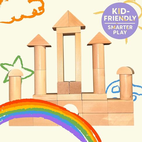 مجموعة مكعبات بناء خشبية كاملة من MOD مكونة من 100 قطعة - تشتمل على غطاء شديد التحمل لفرز الأشكال ودلو تخزين ومكعبات خشبية، لعبة تعليمية خالية من الشاشة للأطفال الصغار من سن 1 2 3 in Kuwait