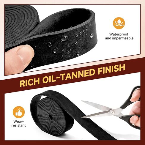 Genuine Full Grain Leather Strip, 1 Inch Wide x 79 Inches Long, 2.2mm Thick Oil Tanned Cowhide Leather Strap for DIY Craft Projects, Tooling, Belts, Knife Sheath, Gardening Tools – Black in Saudi Arabia