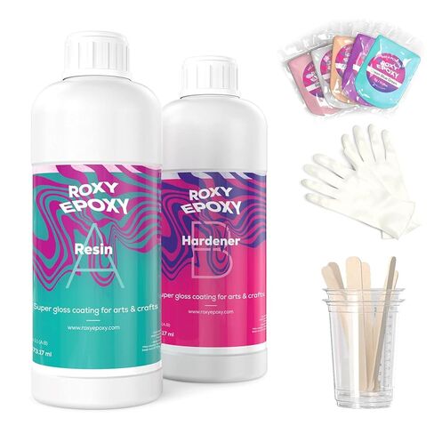 Clear Epoxy Resin Kit with Hardener 32 Oz - 1:1 Part Ratio Arts and Crafts Casting - 24 Mica Powder Pigment Packs, Measuring Cup, Wooden Stirrers and Gloves in Saudi Arabia