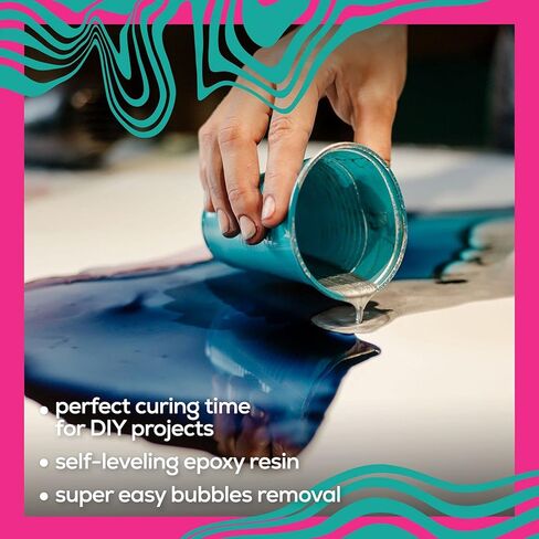 Clear Epoxy Resin Kit with Hardener 32 Oz - 1:1 Part Ratio Arts and Crafts Casting - 24 Mica Powder Pigment Packs, Measuring Cup, Wooden Stirrers and Gloves in Saudi Arabia