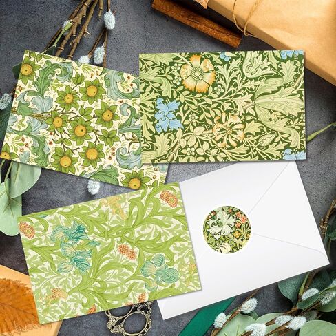 24 حزمة من بطاقات التهنئة ويليام موريس مع مغلفات وملصقات - بطاقات ملاحظات فارغة على شكل أوراق زهور عتيقة مقاس 4 × 6 بوصات من الزهور النباتية القديمة لحفلات الزفاف، وتحيات أعياد الميلاد، وحفلات استقبال المولود الجديد، وشكرًا لك والمزيد in Kuwait