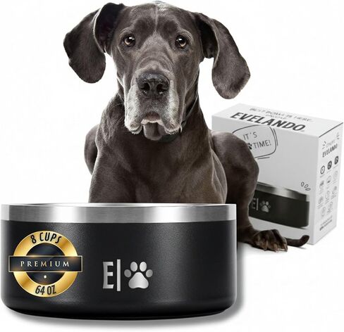 EVELANDO® 64 oz - 8 Cups Stainless Steel Dog Bowl – Triple-Insulated Pet Dish Keeps Water Cold & Food Warm – BPA-Free, Non-Slip Base – Durable & Elegant Feeding Bowl for Small & Medium Dogs & Cats in Saudi Arabia