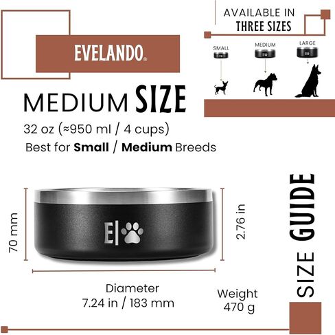 EVELANDO® 64 oz - 8 Cups Stainless Steel Dog Bowl – Triple-Insulated Pet Dish Keeps Water Cold & Food Warm – BPA-Free, Non-Slip Base – Durable & Elegant Feeding Bowl for Small & Medium Dogs & Cats in Saudi Arabia