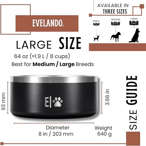 EVELANDO® 64 oz - 8 Cups Stainless Steel Dog Bowl – Triple-Insulated Pet Dish Keeps Water Cold & Food Warm – BPA-Free, Non-Slip Base – Durable & Elegant Feeding Bowl for Small & Medium Dogs & Cats in Saudi Arabia