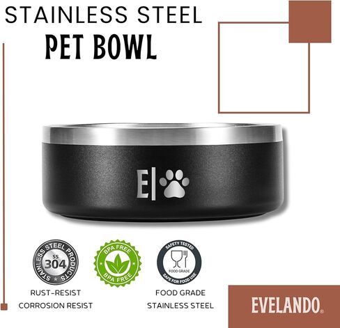 EVELANDO® 64 oz - 8 Cups Stainless Steel Dog Bowl – Triple-Insulated Pet Dish Keeps Water Cold & Food Warm – BPA-Free, Non-Slip Base – Durable & Elegant Feeding Bowl for Small & Medium Dogs & Cats in Saudi Arabia