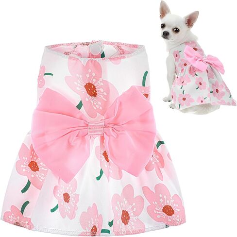 Dog Floral Dress, Cute Dog Dresses with Pink Bow, Pet Princess Dresses, Pink Floral Dogs Cat Clothes, Spring Summer Pet Clothes for Chihuahua, Yorkie, Puppy and Small Cats (XS Size) in Saudi Arabia