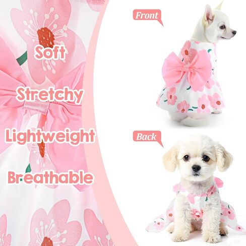 Dog Floral Dress, Cute Dog Dresses with Pink Bow, Pet Princess Dresses, Pink Floral Dogs Cat Clothes, Spring Summer Pet Clothes for Chihuahua, Yorkie, Puppy and Small Cats (XS Size) in Saudi Arabia