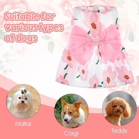 Dog Floral Dress, Cute Dog Dresses with Pink Bow, Pet Princess Dresses, Pink Floral Dogs Cat Clothes, Spring Summer Pet Clothes for Chihuahua, Yorkie, Puppy and Small Cats (XS Size) in Saudi Arabia
