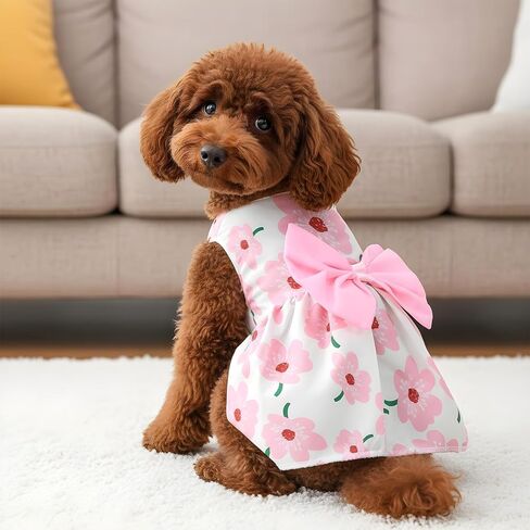 Dog Floral Dress, Cute Dog Dresses with Pink Bow, Pet Princess Dresses, Pink Floral Dogs Cat Clothes, Spring Summer Pet Clothes for Chihuahua, Yorkie, Puppy and Small Cats (XS Size) in Saudi Arabia