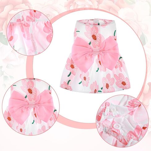 Dog Floral Dress, Cute Dog Dresses with Pink Bow, Pet Princess Dresses, Pink Floral Dogs Cat Clothes, Spring Summer Pet Clothes for Chihuahua, Yorkie, Puppy and Small Cats (XS Size) in Saudi Arabia