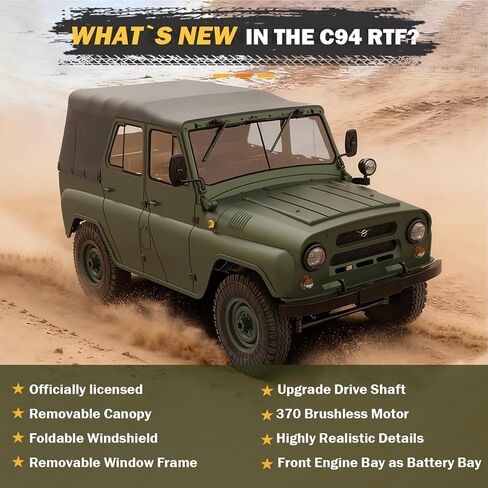 ARRIS 1/12 RC Crawler، WPL C94 UAZ-469 Scale RC Rock Crawler 4x4 2.4 جيجا هرتز RTF شاحنة للطرق الوعرة، شاحنة عسكرية RC 4WD مع هدية درجة هواية التوجيه المتناسبة للبالغين in Kuwait