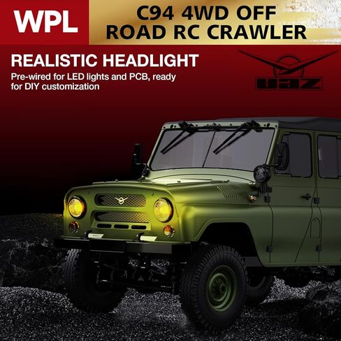 ARRIS 1/12 RC Crawler، WPL C94 UAZ-469 Scale RC Rock Crawler 4x4 2.4 جيجا هرتز RTF شاحنة للطرق الوعرة، شاحنة عسكرية RC 4WD مع هدية درجة هواية التوجيه المتناسبة للبالغين in Kuwait