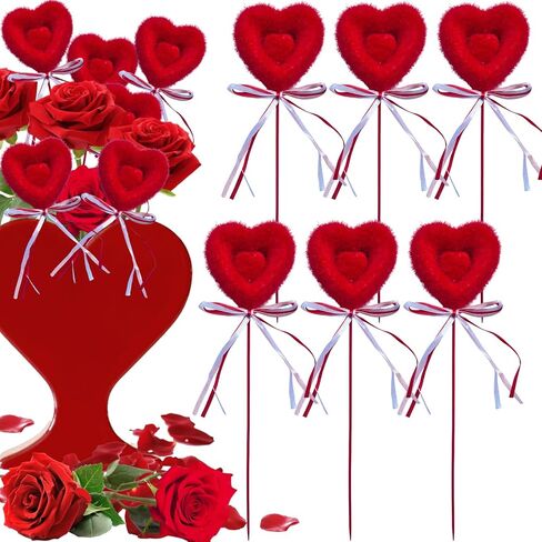 6 Pcs Valentine's Day Glitter Red Puffy Heart Picks Foam Love Stems Sparkly Heart Shaped Sticks for Valentine Wedding Party Flower Bouquet Floral Arrangement Home Decorations in Saudi Arabia