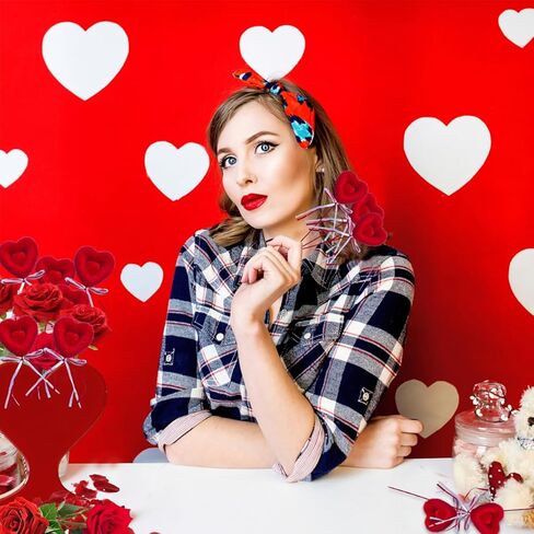 6 Pcs Valentine's Day Glitter Red Puffy Heart Picks Foam Love Stems Sparkly Heart Shaped Sticks for Valentine Wedding Party Flower Bouquet Floral Arrangement Home Decorations in Saudi Arabia