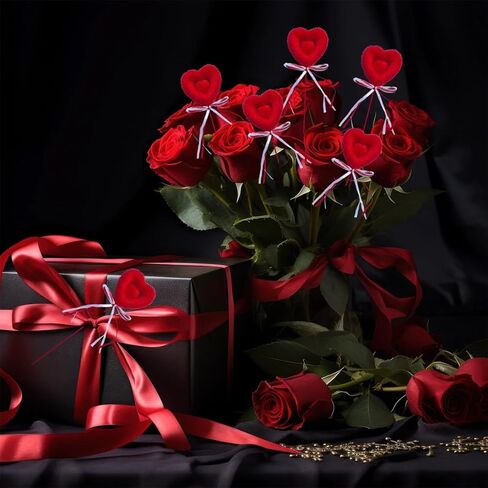 6 Pcs Valentine's Day Glitter Red Puffy Heart Picks Foam Love Stems Sparkly Heart Shaped Sticks for Valentine Wedding Party Flower Bouquet Floral Arrangement Home Decorations in Saudi Arabia