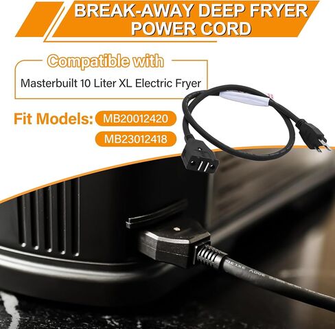 Break-Away Magnet Power Cord Replacement for Masterbuilt 10 Liter XL Electric Fryer, Breakaway Safety Deep Fryer Cord Parts & Accessories for Masterbuilt 10L Turkey Fryers MB20012420, MB20010326 in Kuwait