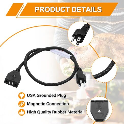 Break-Away Magnet Power Cord Replacement for Masterbuilt 10 Liter XL Electric Fryer, Breakaway Safety Deep Fryer Cord Parts & Accessories for Masterbuilt 10L Turkey Fryers MB20012420, MB20010326 in Kuwait