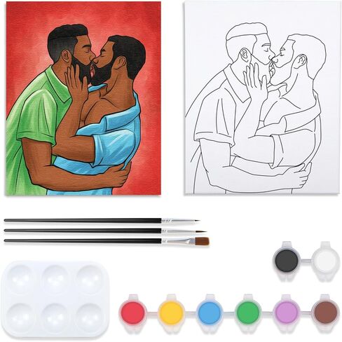 VOCHIC Canvas Painting Kit Pre Drawn Canvas for Painting for Adults Lesbian Couple Stuff Pride Rainbow LGBT Party Kits Paint and Sip Party Supplies 8x10 Paint Art Set in Saudi Arabia