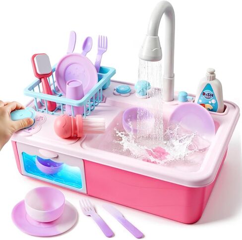 Lalalark Color Changing Play Sink with Running Water, Toddler Sink with Electric Dishwasher, Chopping Sounds and Automatic Water Cycle System, Water Table for Toddlers 1-3 Easter Birthday Gift in Kuwait