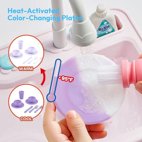 Lalalark Color Changing Play Sink with Running Water, Toddler Sink with Electric Dishwasher, Chopping Sounds and Automatic Water Cycle System, Water Table for Toddlers 1-3 Easter Birthday Gift in Kuwait