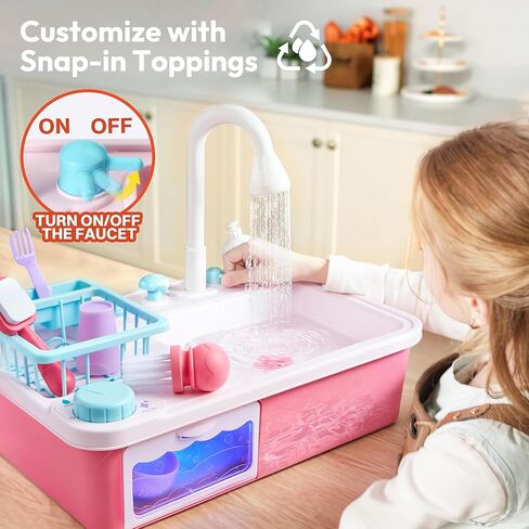 Lalalark Color Changing Play Sink with Running Water, Toddler Sink with Electric Dishwasher, Chopping Sounds and Automatic Water Cycle System, Water Table for Toddlers 1-3 Easter Birthday Gift in Kuwait