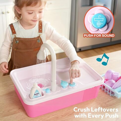 Lalalark Color Changing Play Sink with Running Water, Toddler Sink with Electric Dishwasher, Chopping Sounds and Automatic Water Cycle System, Water Table for Toddlers 1-3 Easter Birthday Gift in Kuwait