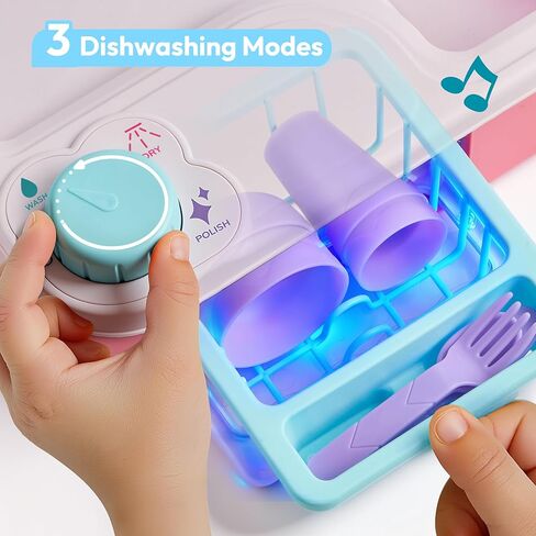Lalalark Color Changing Play Sink with Running Water, Toddler Sink with Electric Dishwasher, Chopping Sounds and Automatic Water Cycle System, Water Table for Toddlers 1-3 Easter Birthday Gift in Kuwait