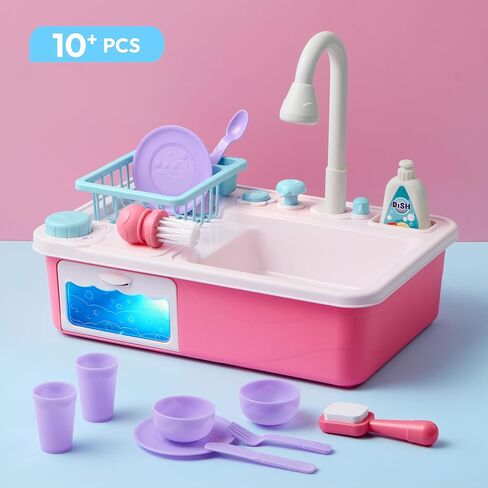 Lalalark Color Changing Play Sink with Running Water, Toddler Sink with Electric Dishwasher, Chopping Sounds and Automatic Water Cycle System, Water Table for Toddlers 1-3 Easter Birthday Gift in Kuwait