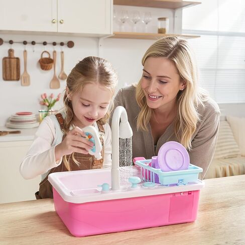 Lalalark Color Changing Play Sink with Running Water, Toddler Sink with Electric Dishwasher, Chopping Sounds and Automatic Water Cycle System, Water Table for Toddlers 1-3 Easter Birthday Gift in Kuwait