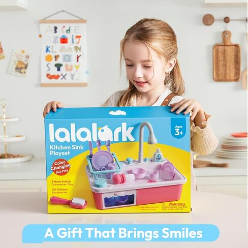 Lalalark Color Changing Play Sink with Running Water, Toddler Sink with Electric Dishwasher, Chopping Sounds and Automatic Water Cycle System, Water Table for Toddlers 1-3 Easter Birthday Gift in Kuwait