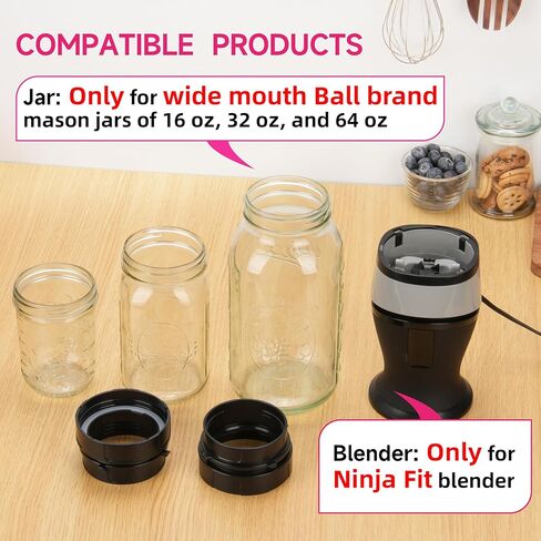 Adapter for Ninja Fit QB3001S and Ball Wide Mouth Mason Jar-Blend Directly in Glass Jar Replace Plastic Cup - Attachment Connection for Ninja Fit 700-Watt, Dishwasher Safe (Only Adapter) in Kuwait