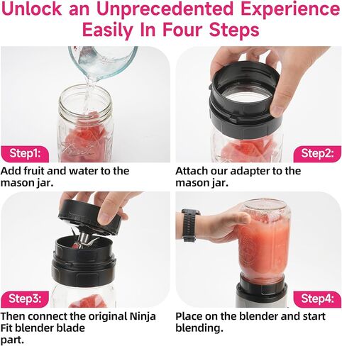 Adapter for Ninja Fit QB3001S and Ball Wide Mouth Mason Jar-Blend Directly in Glass Jar Replace Plastic Cup - Attachment Connection for Ninja Fit 700-Watt, Dishwasher Safe (Only Adapter) in Kuwait