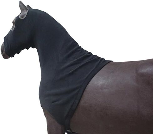 SagaSave Full Face Horse Head Hood Comfortable Horse Covering Blanket All-Covered Soft Fleece Horse Cover with Zipper Warming Hood for Horse Head and Neck Protection (Black-L) in Saudi Arabia